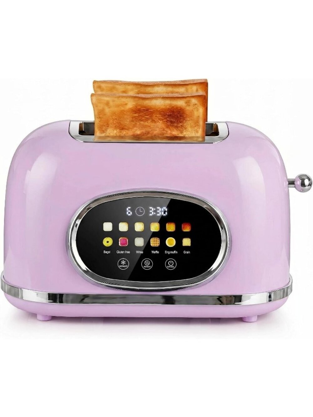 2 Slice Pink Touchscreen Stainless Steel Digital Timer Even Toasting Toaster